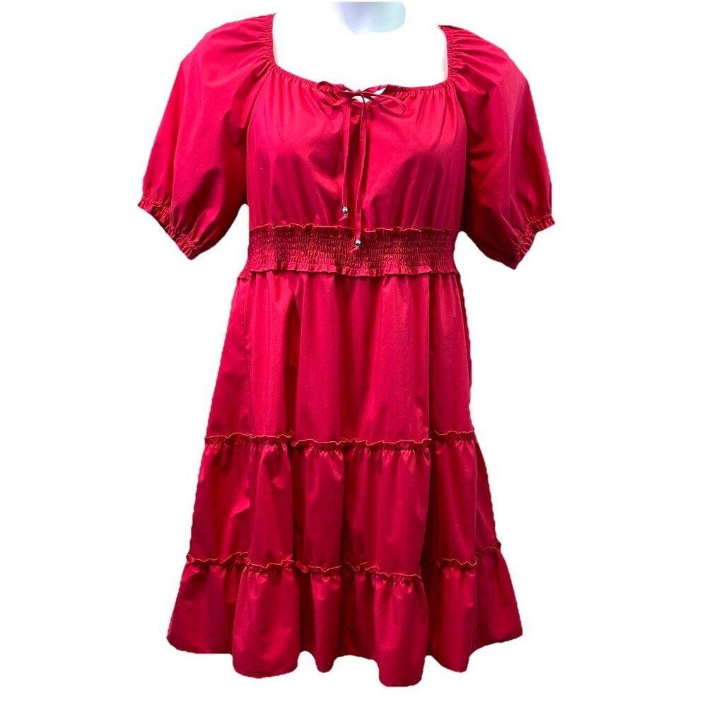 Indigo Rose Womens Dress Tiered Rose Red Puff Sleeves Milkmaid Coquette Sz L